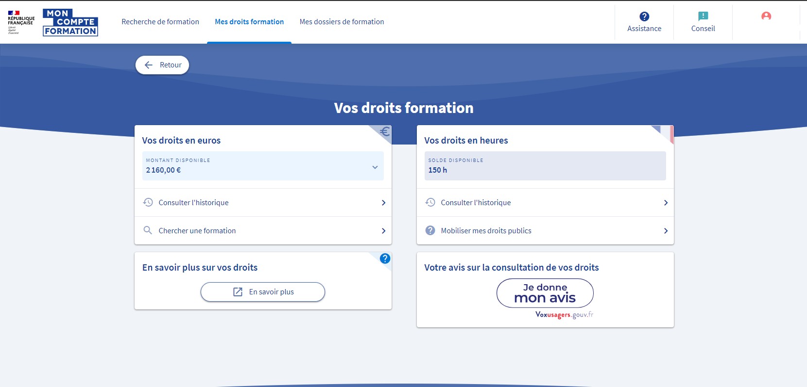 Consulter mes droits formation Mon compte formation